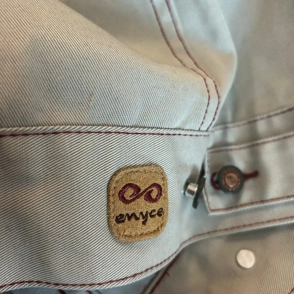 Enyce Coated Denim Jacket Womens Large Blue Button Up Skatergirl Concert Indie